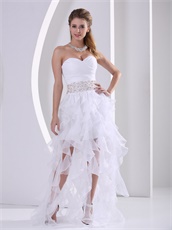 White Organza Ruffles Cascade Stylish Design Own Gathering Prom Dress Bustle