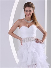 White Organza Ruffles Cascade Stylish Design Own Gathering Prom Dress Bustle