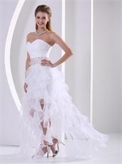 White Organza Ruffles Cascade Stylish Design Own Gathering Prom Dress Bustle