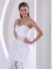 White Organza Ruffles Cascade Stylish Design Own Gathering Prom Dress Bustle