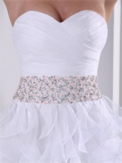White Organza Ruffles Cascade Stylish Design Own Gathering Prom Dress Bustle