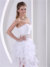 White Organza Ruffles Cascade Stylish Design Own Gathering Prom Dress Bustle