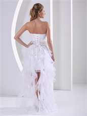 White Organza Ruffles Cascade Stylish Design Own Gathering Prom Dress Bustle