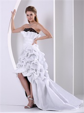 Dignified White and Chocolate High-low Pick-ups Prom Dress Falbala Neckline