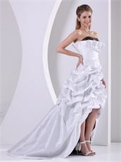 Dignified White and Chocolate High-low Pick-ups Prom Dress Falbala Neckline