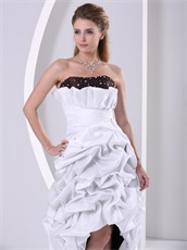 Dignified White and Chocolate High-low Pick-ups Prom Dress Falbala Neckline