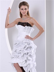 Dignified White and Chocolate High-low Pick-ups Prom Dress Falbala Neckline