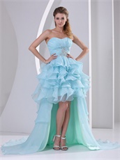 Light Blue High-low Ruffles Prom Gown For September Vacation Wear