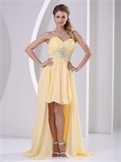 V Shaped Light Yellow High-low Empire Waiste Prom Dress To College Wear