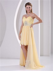 V Shaped Light Yellow High-low Empire Waiste Prom Dress To College Wear