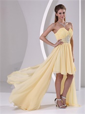 V Shaped Light Yellow High-low Empire Waiste Prom Dress To College Wear