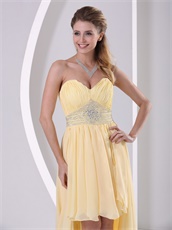 V Shaped Light Yellow High-low Empire Waiste Prom Dress To College Wear