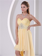 V Shaped Light Yellow High-low Empire Waiste Prom Dress To College Wear