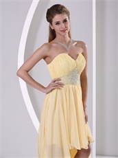 V Shaped Light Yellow High-low Empire Waiste Prom Dress To College Wear