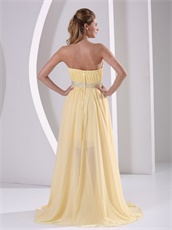 V Shaped Light Yellow High-low Empire Waiste Prom Dress To College Wear