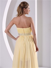 V Shaped Light Yellow High-low Empire Waiste Prom Dress To College Wear