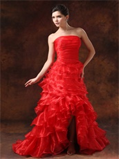 High Low Red Ruffled Layers Large Reception Dress Make You Own