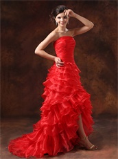 High Low Red Ruffled Layers Large Reception Dress Make You Own