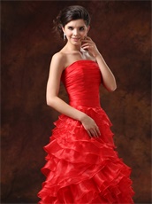 High Low Red Ruffled Layers Large Reception Dress Make You Own