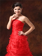 High Low Red Ruffled Layers Large Reception Dress Make You Own