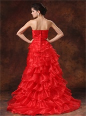 High Low Red Ruffled Layers Large Reception Dress Make You Own