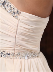 Asymmetrical Champagne Chiffon Prom Gowns For Graduation Ceremony Supplier