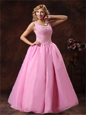 Round Collar Rose Pink Princess Prom Ball Gown Appliques Bodice
