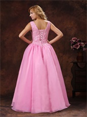 Round Collar Rose Pink Princess Prom Ball Gown Appliques Bodice