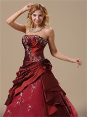 Old Fashion Burgundy Taffeta Prom Ball Gown Drama Essentials