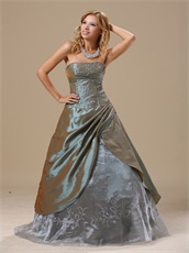 Mature Dark Khaki Taffeta Embroidery Prom Gonws Dress Over 40