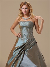 Mature Dark Khaki Taffeta Embroidery Prom Gonws Dress Over 40