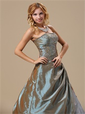 Mature Dark Khaki Taffeta Embroidery Prom Gonws Dress Over 40