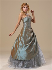 Mature Dark Khaki Taffeta Embroidery Prom Gonws Dress Over 40