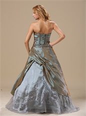 Mature Dark Khaki Taffeta Embroidery Prom Gonws Dress Over 40