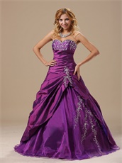 Purple Taffeta Embroidery Quinceanera Court Dress Not Very Puffy