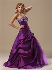 Purple Taffeta Embroidery Quinceanera Court Dress Not Very Puffy