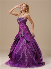 Purple Taffeta Embroidery Quinceanera Court Dress Not Very Puffy