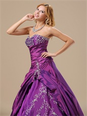 Purple Taffeta Embroidery Quinceanera Court Dress Not Very Puffy