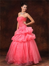 Watermelon Organza New Arrival Princess Prom Dress Little Puffy