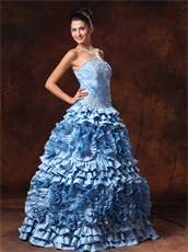 Light Blue Strapless Cakes Layers Evening Ball Gown For Girl