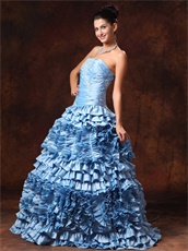 Light Blue Strapless Cakes Layers Evening Ball Gown For Girl