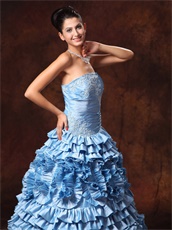 Light Blue Strapless Cakes Layers Evening Ball Gown For Girl