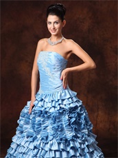 Light Blue Strapless Cakes Layers Evening Ball Gown For Girl