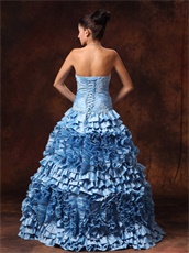 Light Blue Strapless Cakes Layers Evening Ball Gown For Girl