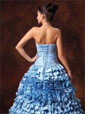 Light Blue Strapless Cakes Layers Evening Ball Gown For Girl