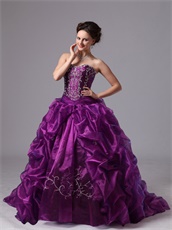 Eggplant Purple Organza Quinceanera Dress Side Bluging Bubble Train