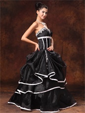 Cheap Organza Gothic Prom Ball Gowns Black With White Details