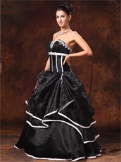 Cheap Organza Gothic Prom Ball Gowns Black With White Details