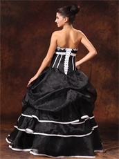 Cheap Organza Gothic Prom Ball Gowns Black With White Details