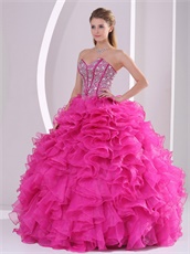 Top Seller Thick Hot Pink Ruffles Quinceanera Dress Fully Beading Corset